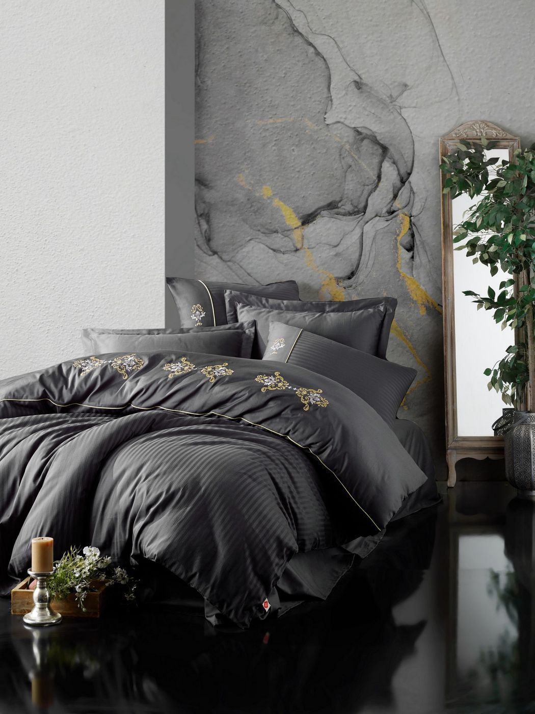 Bedding Set Mijolnir King 129CTN3619, Anthracite/White/Yellow, 200 x 220 cm