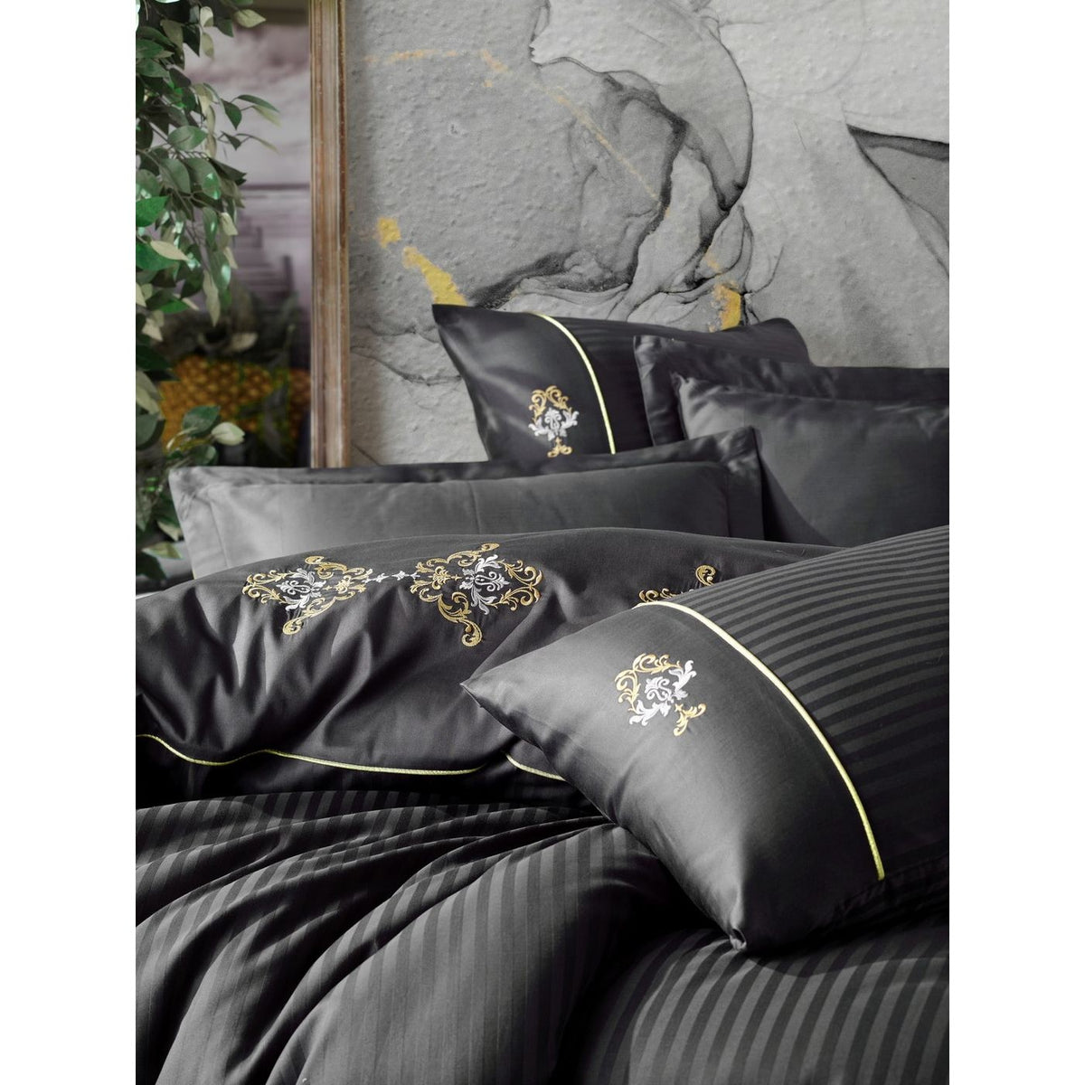 Bedding Set Mijolnir King 129CTN3619, Anthracite/White/Yellow, 200 x 220 cm