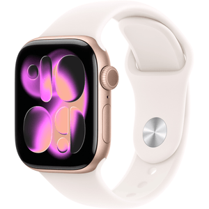 Apple Watch Series 11 GPS + Cellular 42 mm Rose Gold Aluminum Case with Red Sport Band, S/M