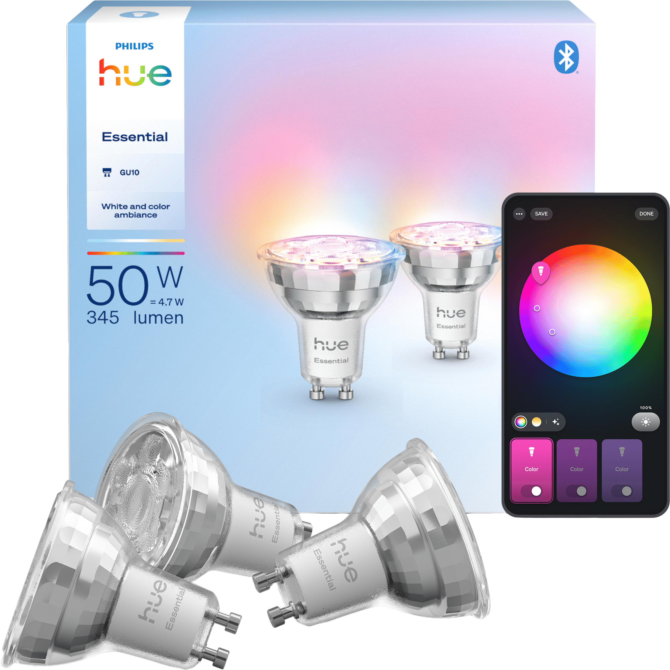 Philips Hue Essential GU10 Spotlight Bulb, 3-pack