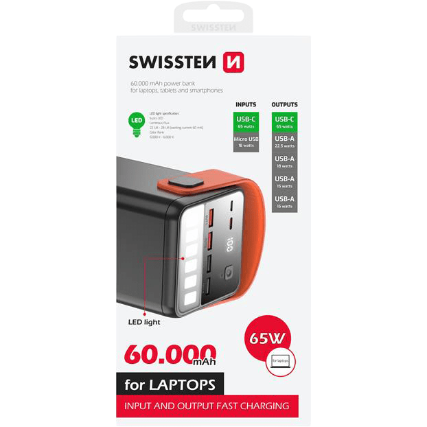 Varavirtalähde 60000mAh 65W Swissten