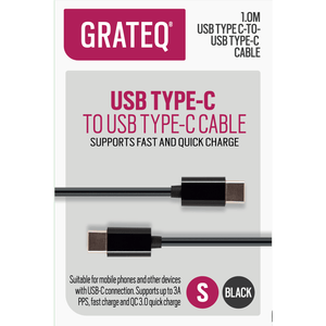 GRATEQ USB C - USB C LATAUSKAAPELI QUICK 1M MUSTA