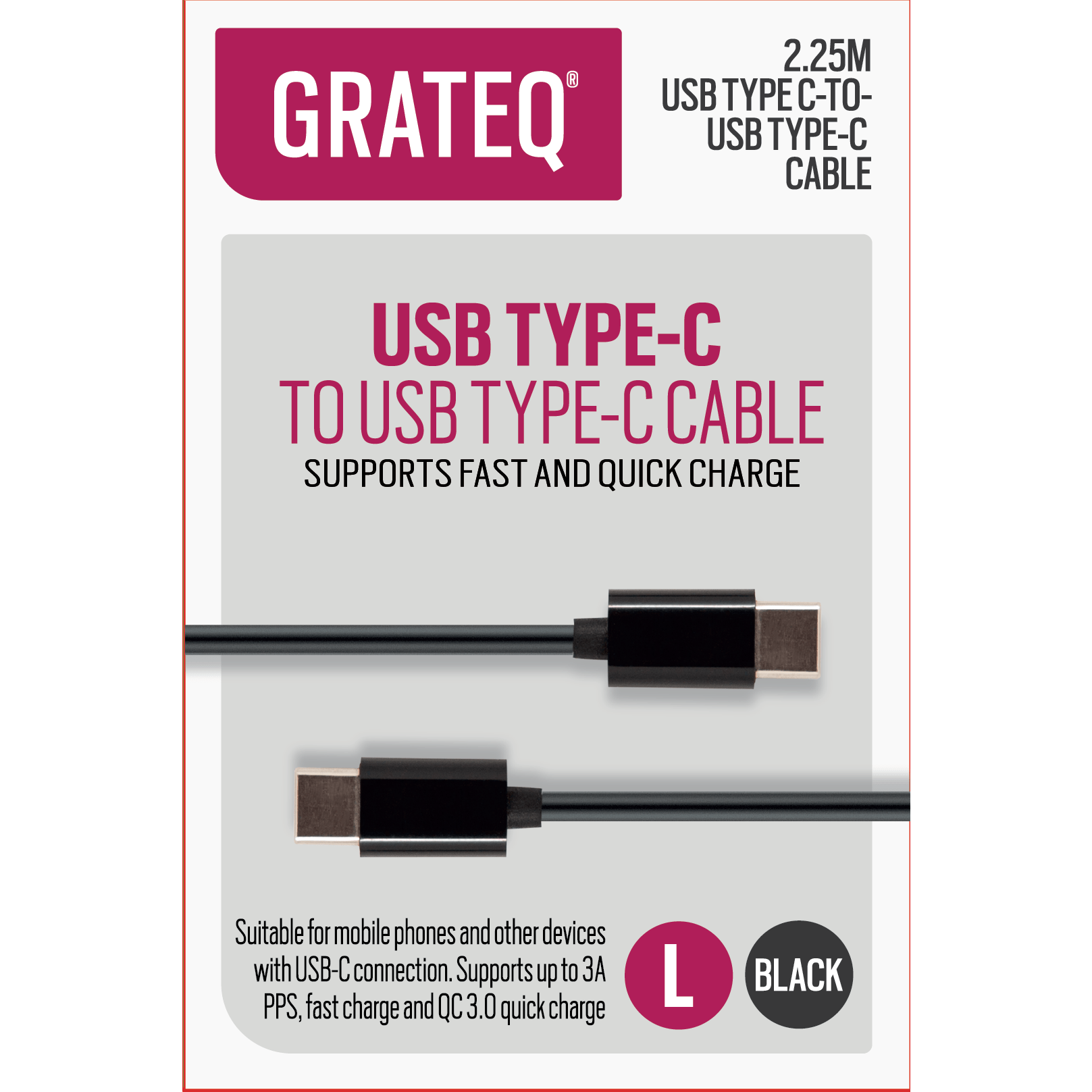 Grateq USB-C to USB-C Charging Cable Quick 2.25M