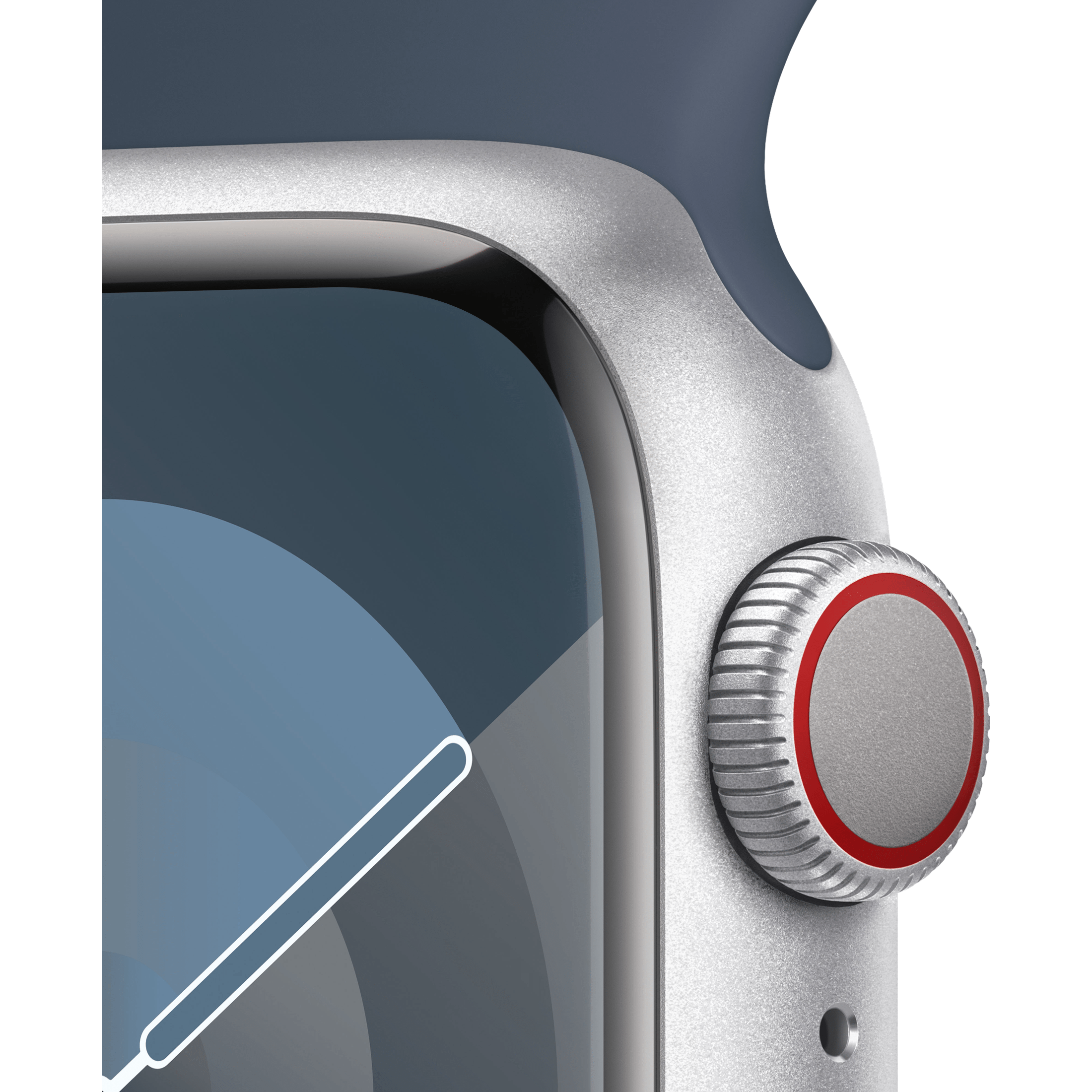 Apple Watch Series 9 GPS+Cell 41mm Silver Aluminum Case, Blue Sport Band, S/M