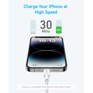 Anker 322 USB-C to Lightning Cable 6ft Braided, White
