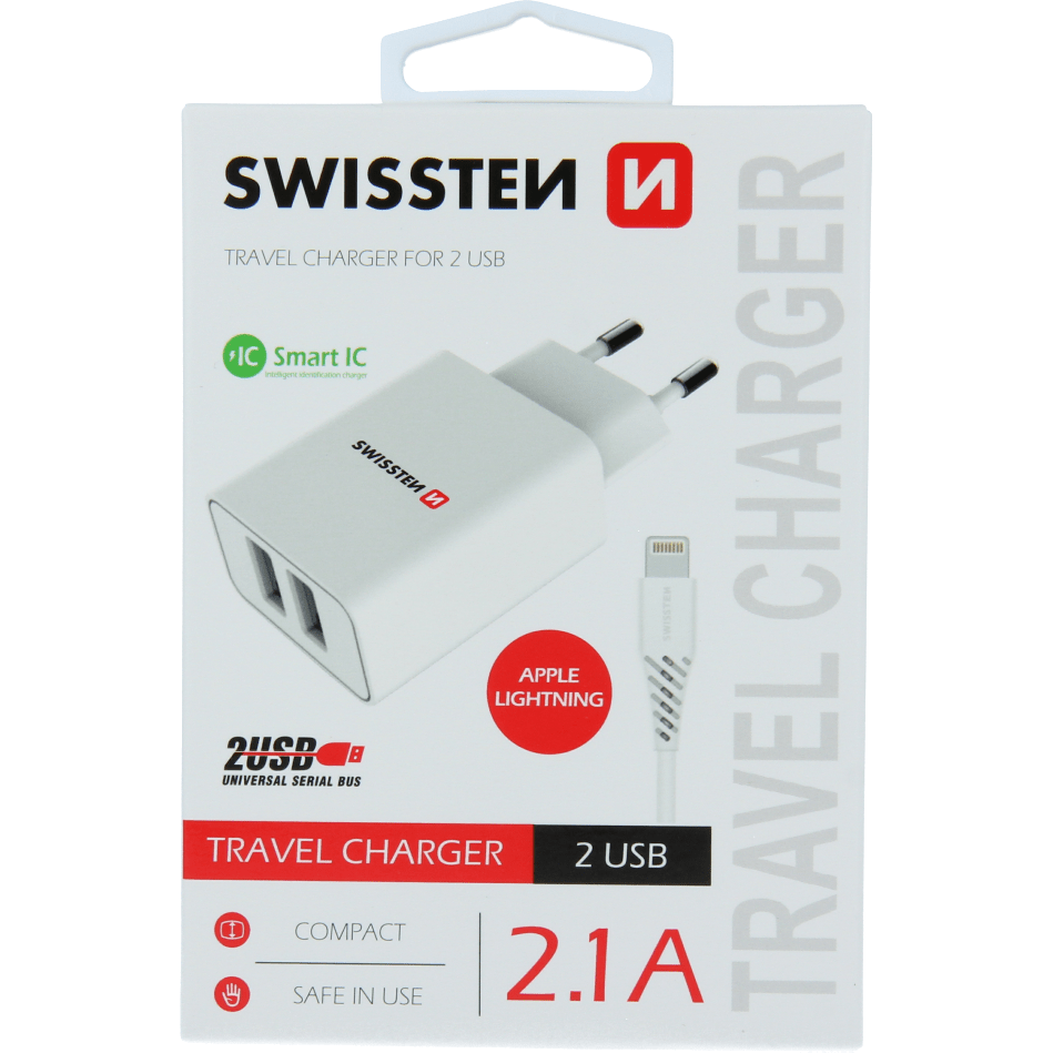 Swissten travel charger 2.1A + USB-A-Lightining charging cable