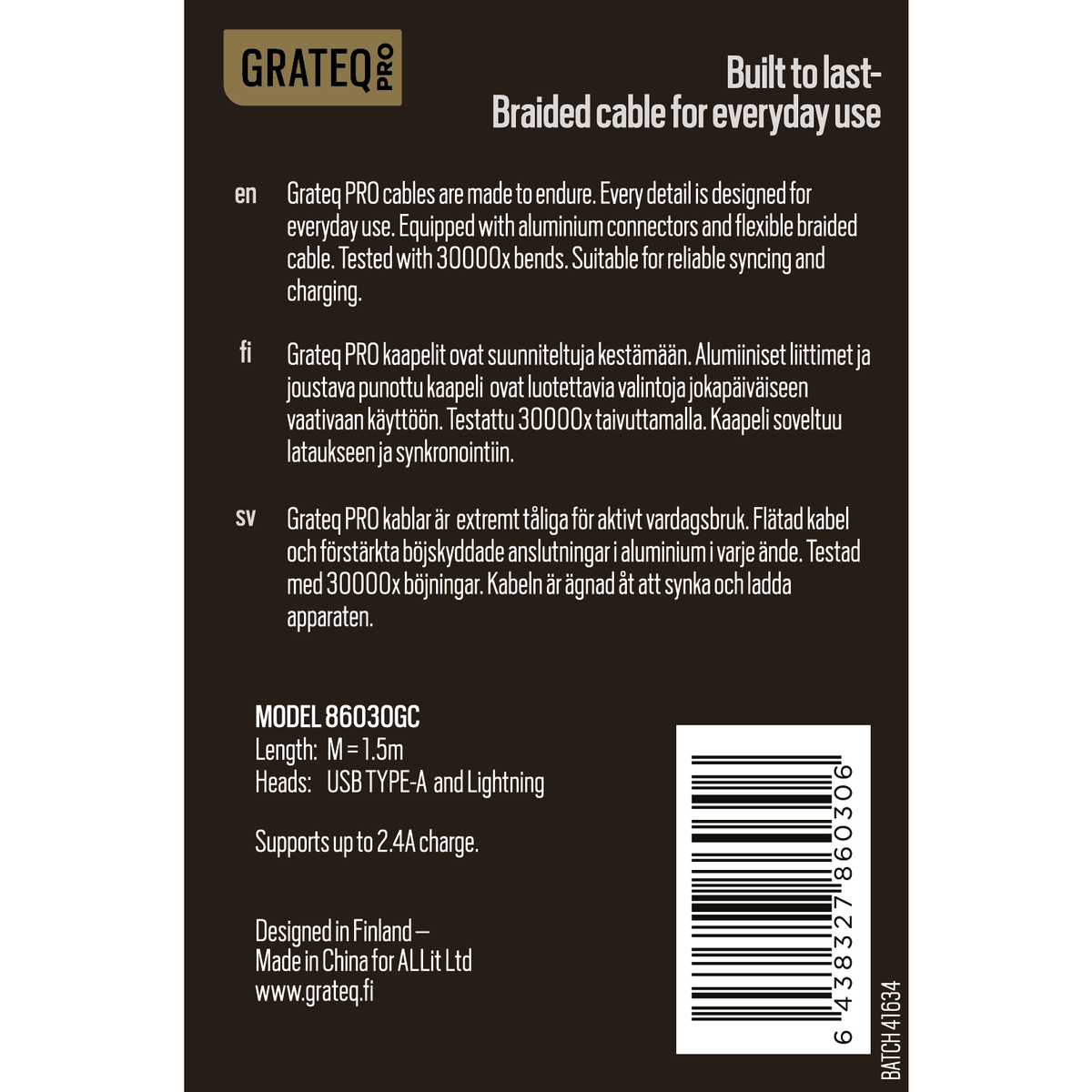 Grateq Pro USB-A to Lightning Cable 1.5m