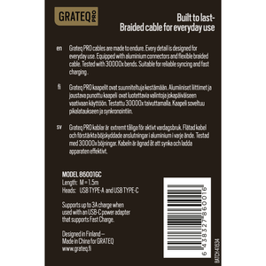 GRATEQ PRO USB-A - USB-C KAAPELI 1.5M 