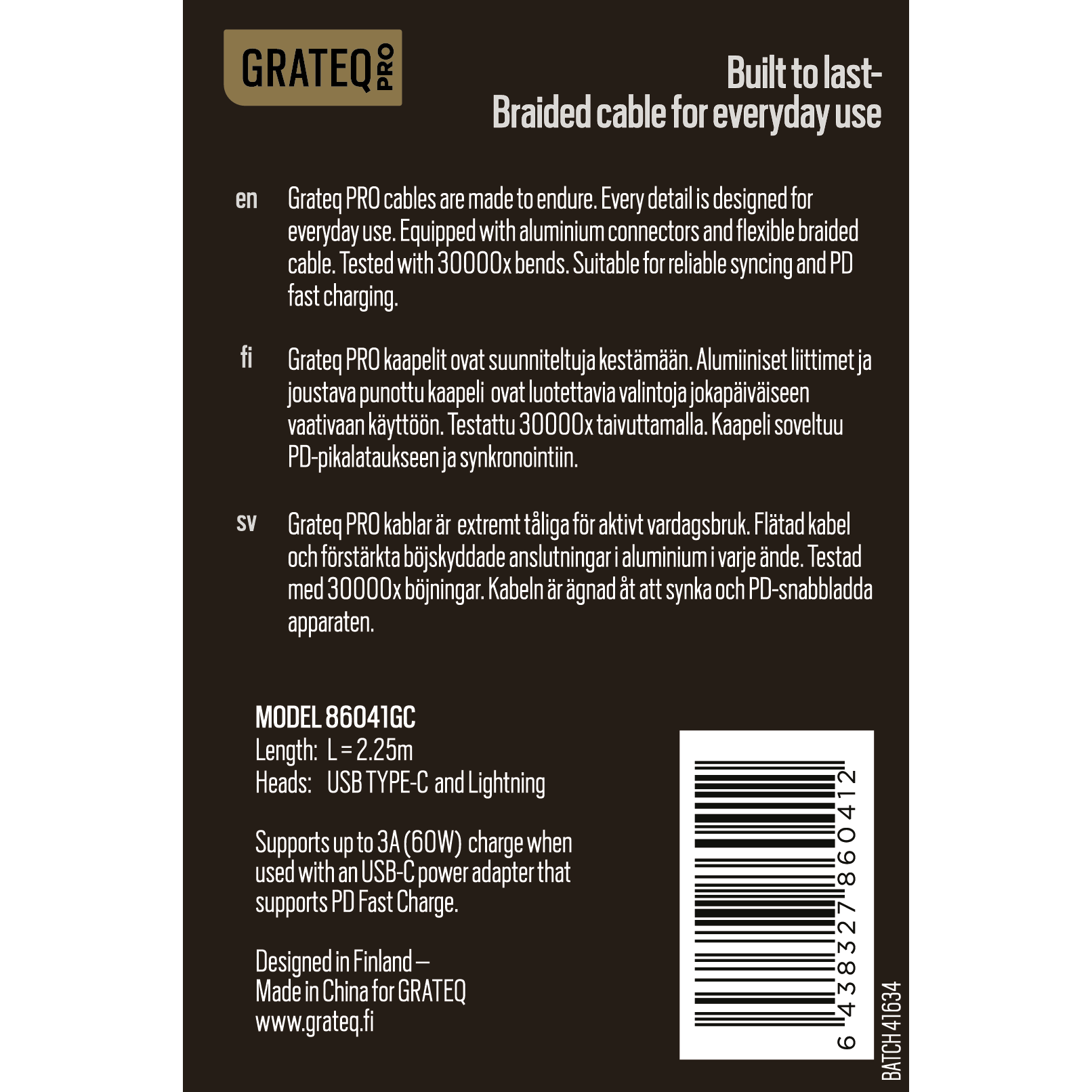 Grateq Pro USB-C - MFi Lightning Cable 2.25m