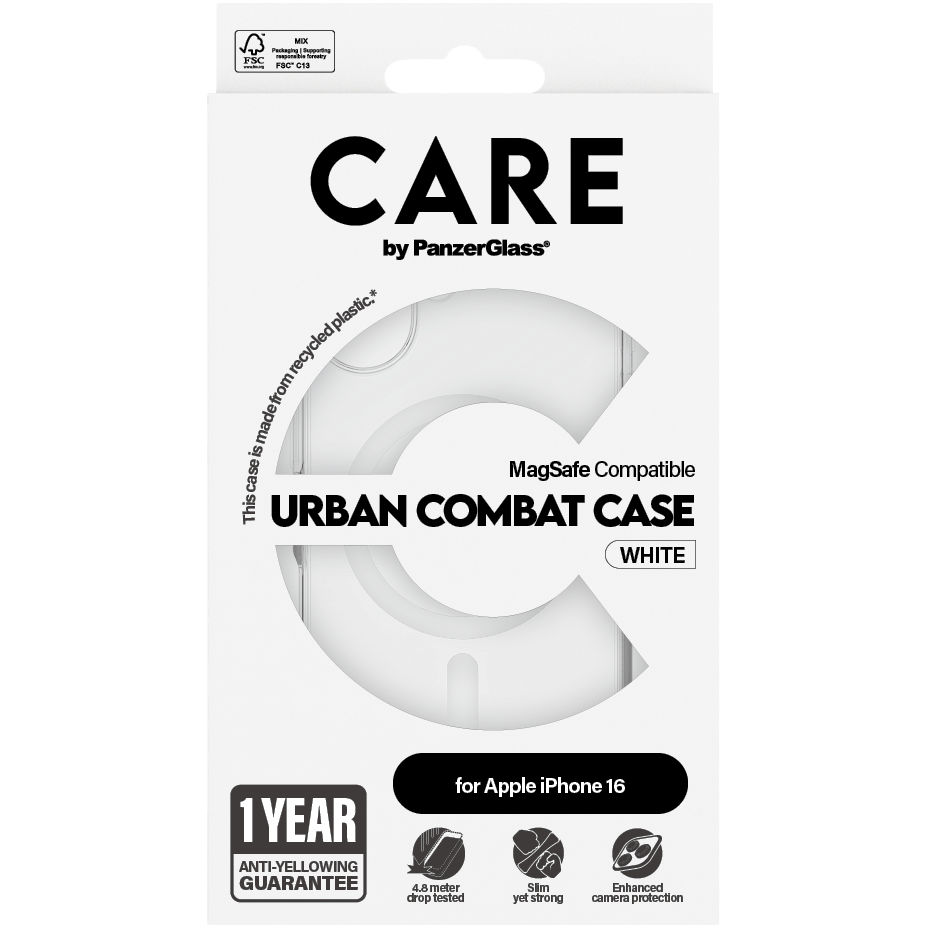 Care by PanzerGlass Urban Combat MagSafe -Case for iPhone 16, White Magnet