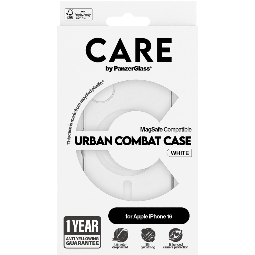 Care by PanzerGlass Urban Combat MagSafe -Case for iPhone 16, White Magnet