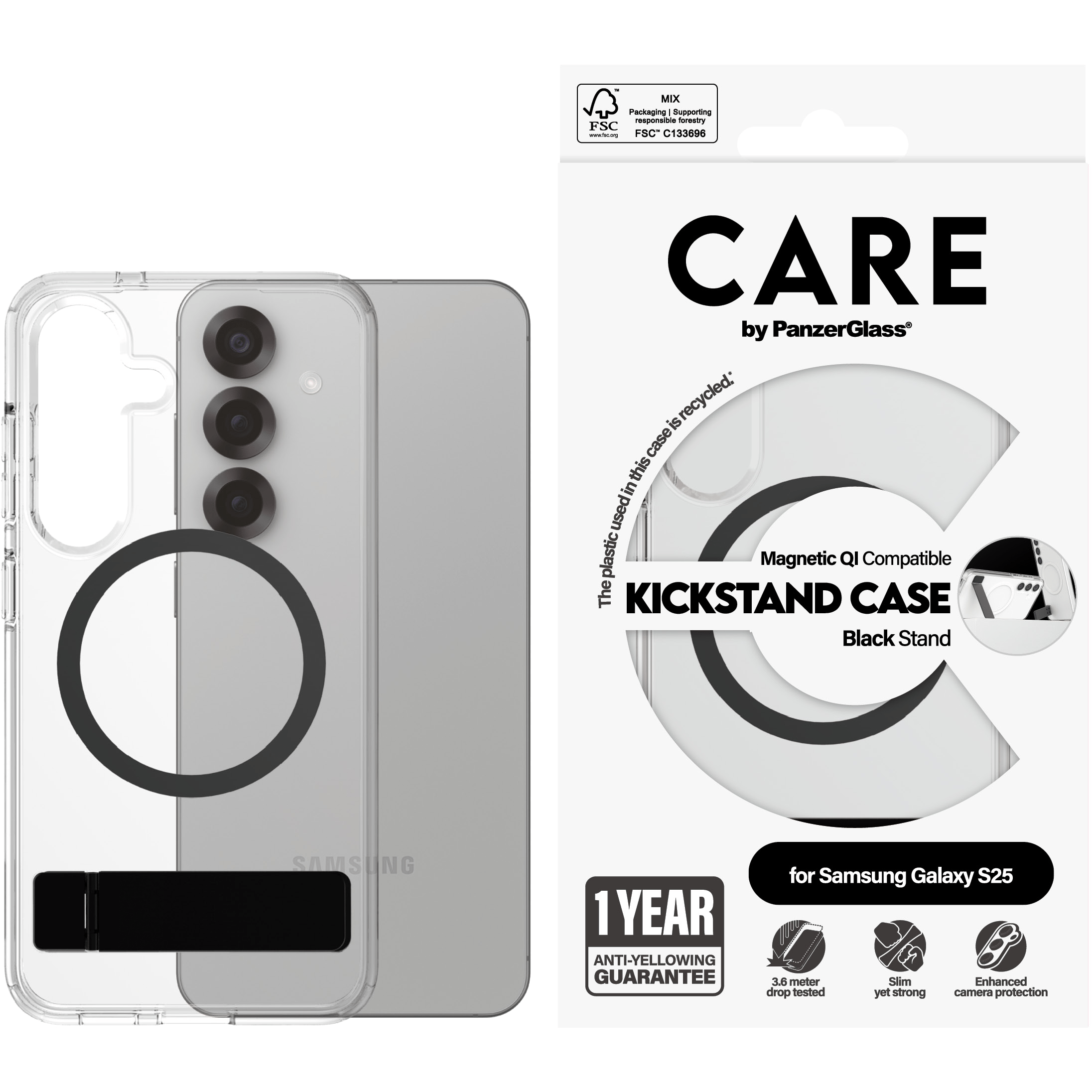 Care by PanzerGlass Kickstand Qi Case for Samsung Galaxy S25