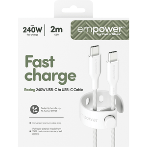 Empower by PanzerGlass Racing 240W USB-C to USB-C Cable USB 2.0, 2M, Silver White