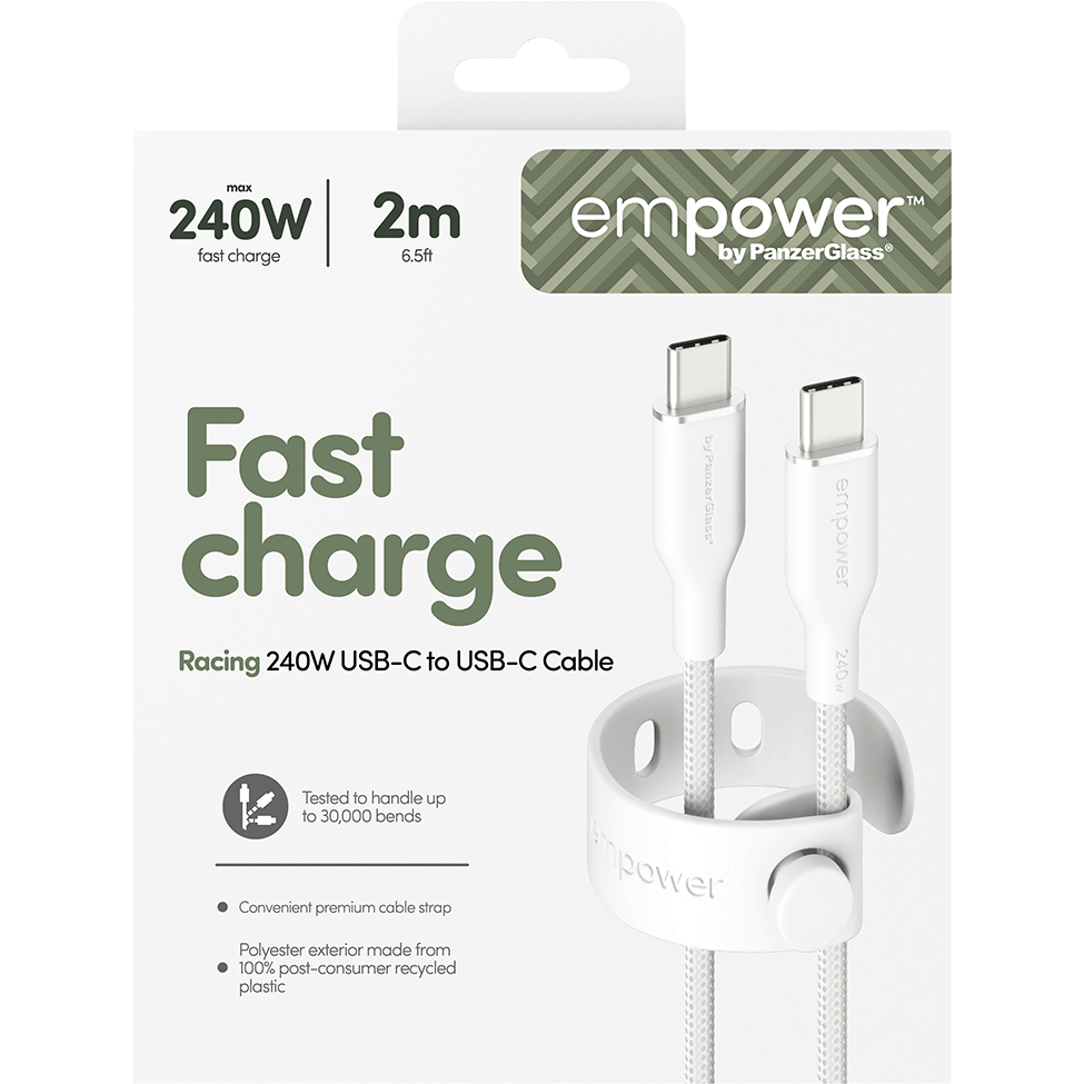 Empower by PanzerGlass Racing 240W USB-C to USB-C Cable USB 2.0, 2M, Silver White