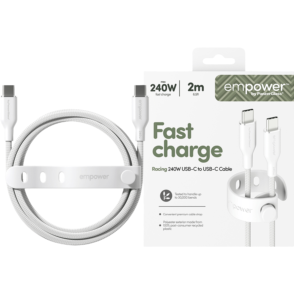 Empower by PanzerGlass Racing 240W USB-C to USB-C Cable USB 2.0, 2M, Silver White