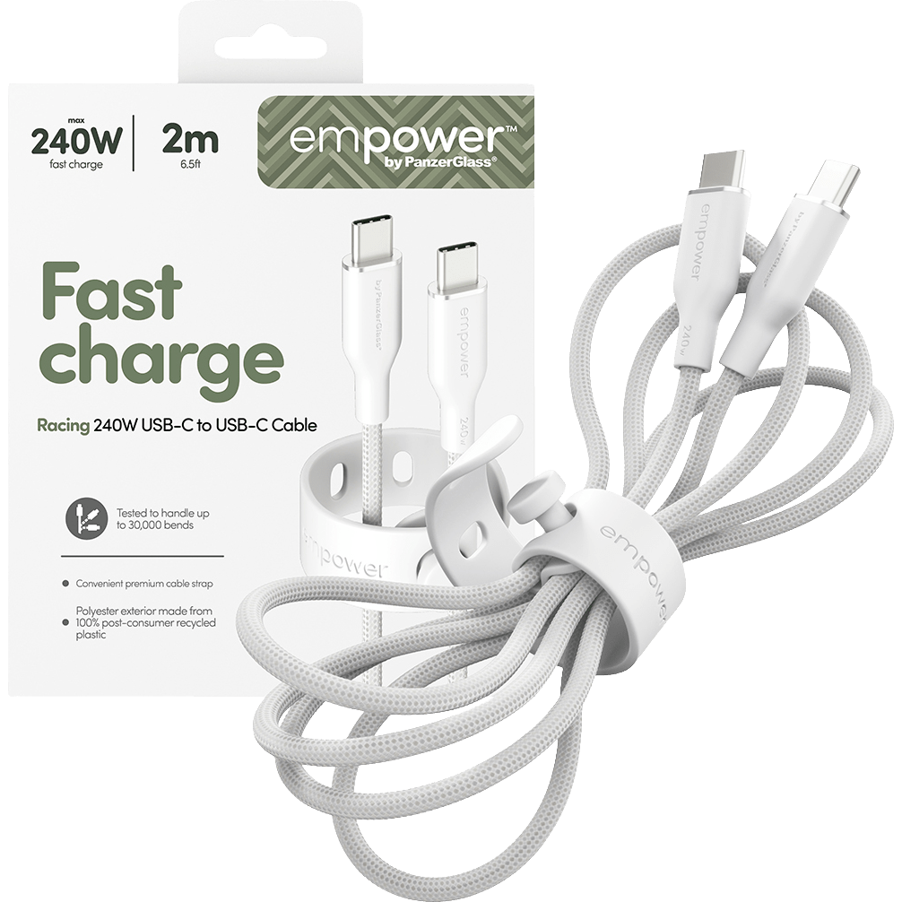 Empower by PanzerGlass Racing 240W USB-C to USB-C Cable USB 2.0, 2M, Silver White