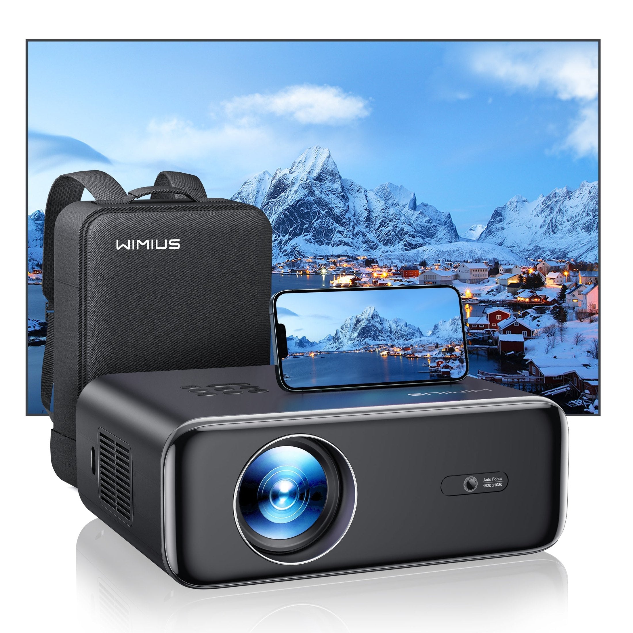 WiMiUS P62 Full HD 1080P Home Cinema Projector with Auto Focus, Wi-Fi 6, and Bluetooth 5.2
