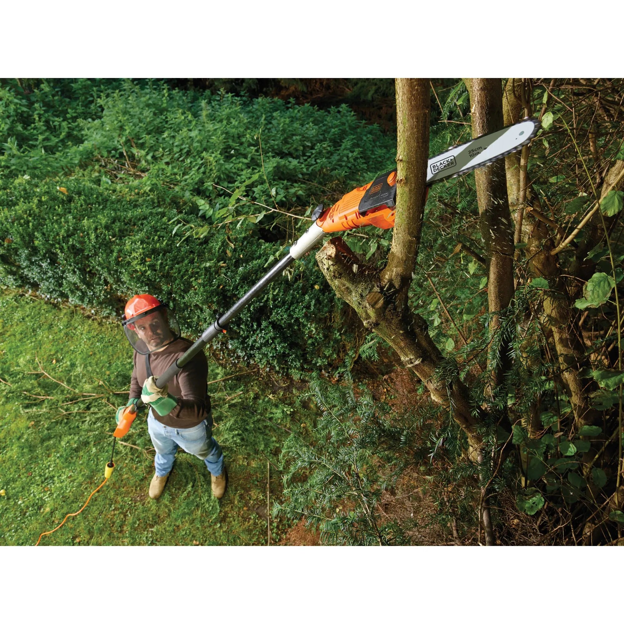 Black and Decker Pole Chainsaw 800W 25cm 230V, Orange/Black