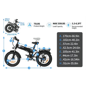 Ridstar H20 20" Folding Electric Bicycle 1000W Motor 48V 15Ah Battery