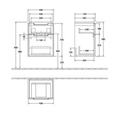 V&B Washbasin Cabinet, 590x352mm, Black Matt Lacquer
