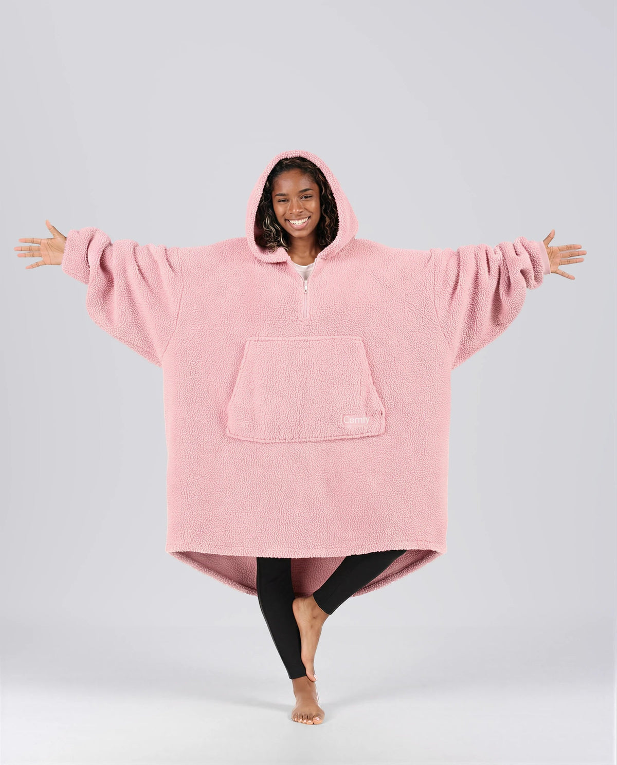The Comfy Teddy Bear Quarter Zip Wearable Blanket Hoodie, Blush