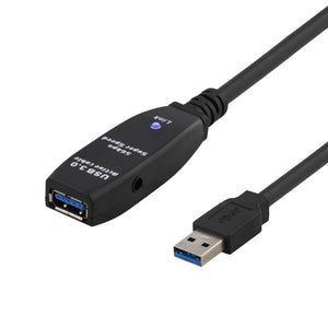 Deltaco Active USB 3.0 Extension Cable, 5m, Active, Type A Male - Type A Female, Black