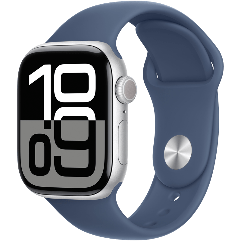 Apple Watch Series 10 GPS, 42mm S/M, Silver with Blue Sport Band