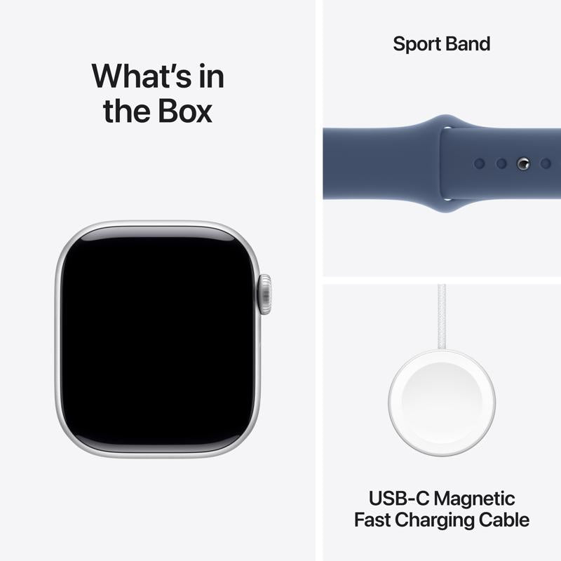 Apple Watch Series 10 GPS, 42mm S/M, Silver with Blue Sport Band