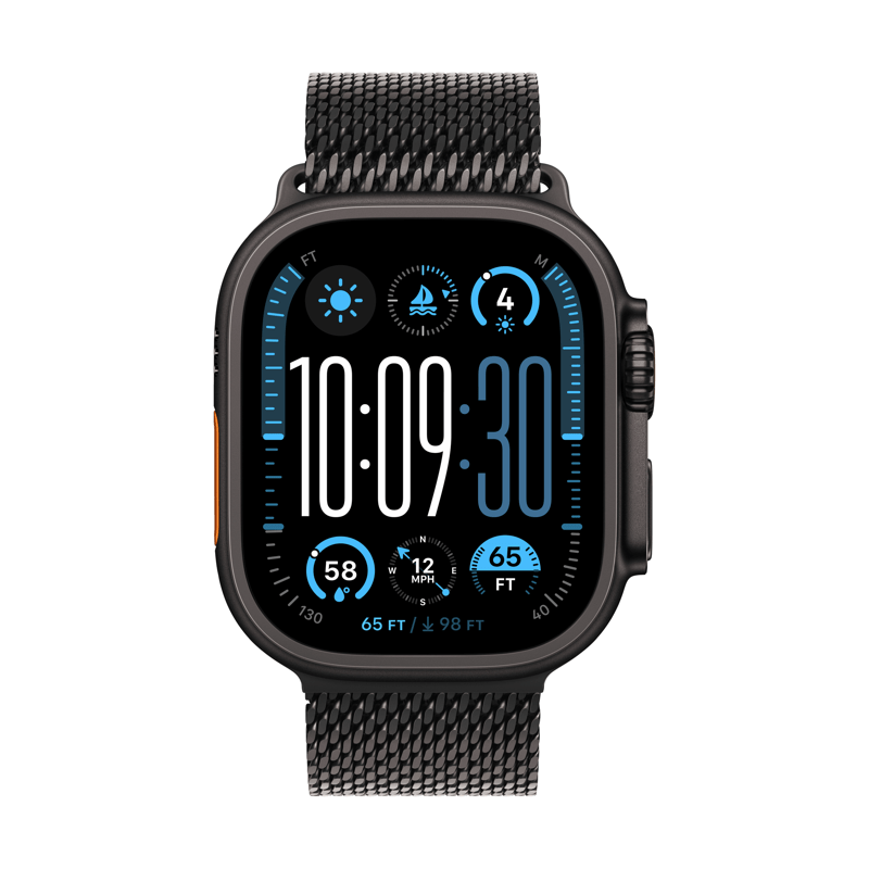 Apple Watch Ultra 2 49mm, Black Titanium with Black Milanese Loop