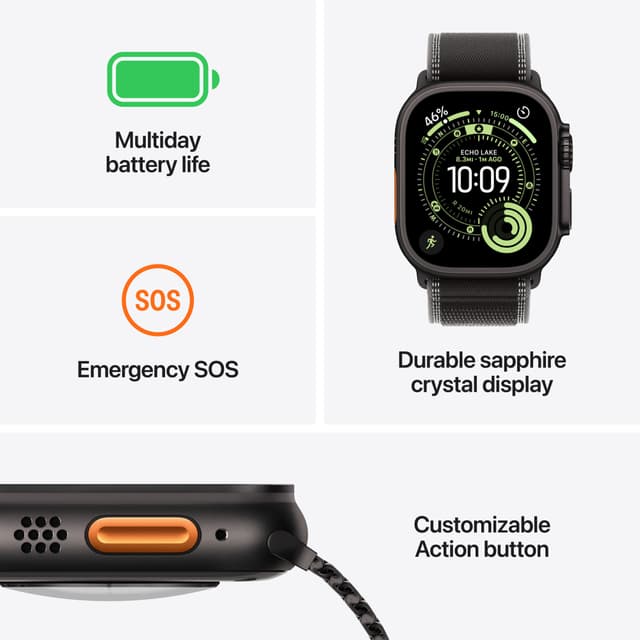 Apple Watch Ultra 3 49mm, Natural Titanium/Anchor, Blue Ocean Band