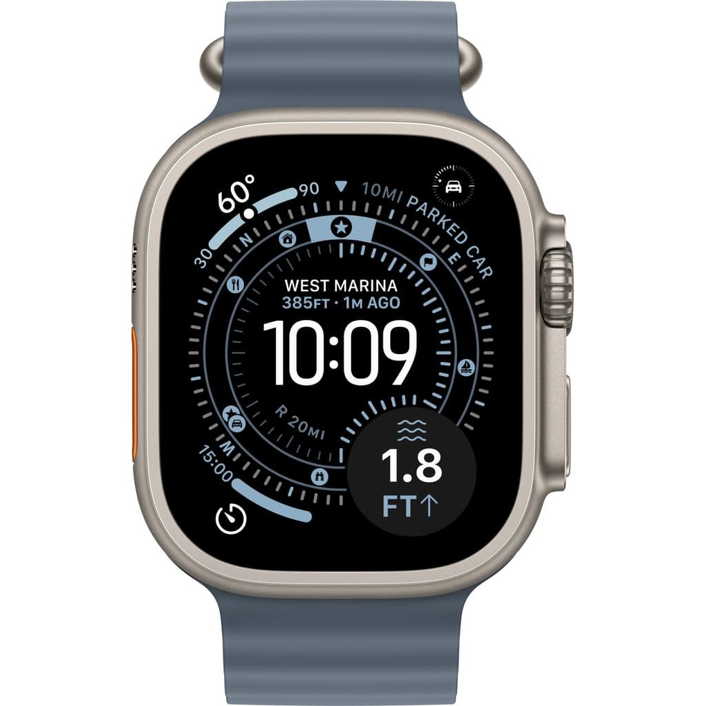 Apple Watch Ultra 3 49mm, Natural Titanium/Anchor, Blue Ocean Band