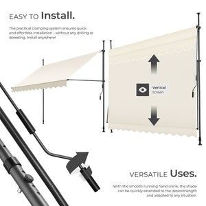 Awning with hand crank - pressure fitted , height adjustable 300 x 180 cm - beige