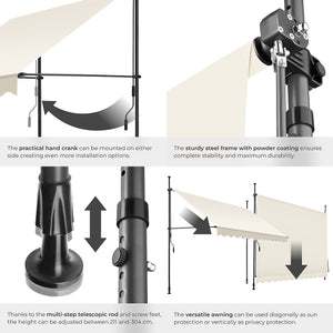 Awning with hand crank - pressure fitted , height adjustable 300 x 180 cm - beige