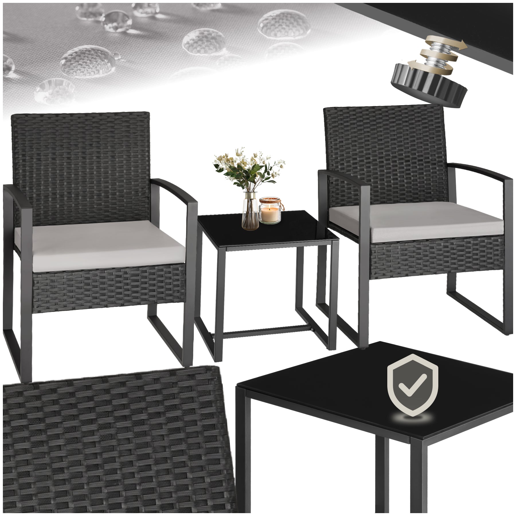 Garden Table & Chairs Granada - 2 armchairs, coffee table, bistro set