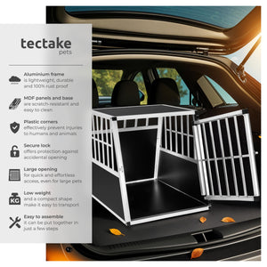 Dog Crate - aluminium, angled back wall, lockable, 66 x 90 x 69.5 cm