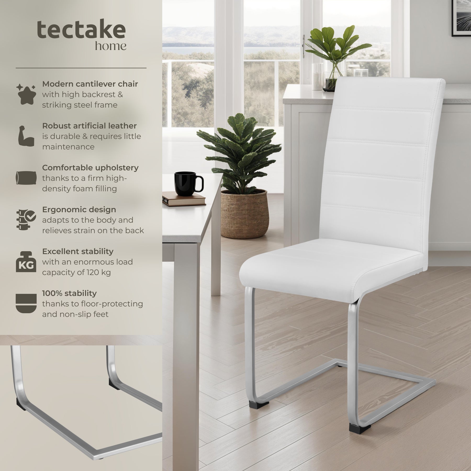 Dining Chairs - cantilevered, high backrest, flat steel frame