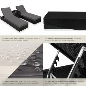 Tectake 2-pack of aluminum and rattan sun loungers, Nautica black