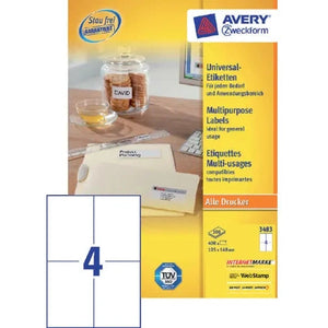 Avery Zweckform 3483 Universal Labels, Ultragrip, White, 105 x 148mm, A4 400 Labels