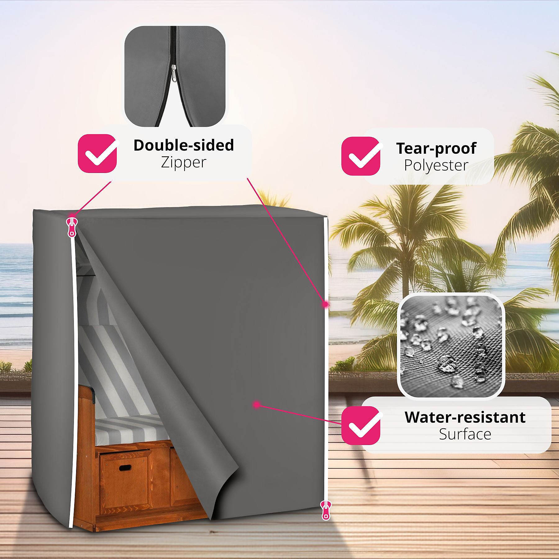 Waterproof Cover for Beach Basket 120 x 80 x 145 cm