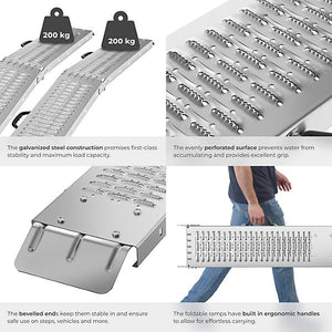 Björn Folding Ramps 2-Piece Set, 400 kg Capacity 186 cm, Silver