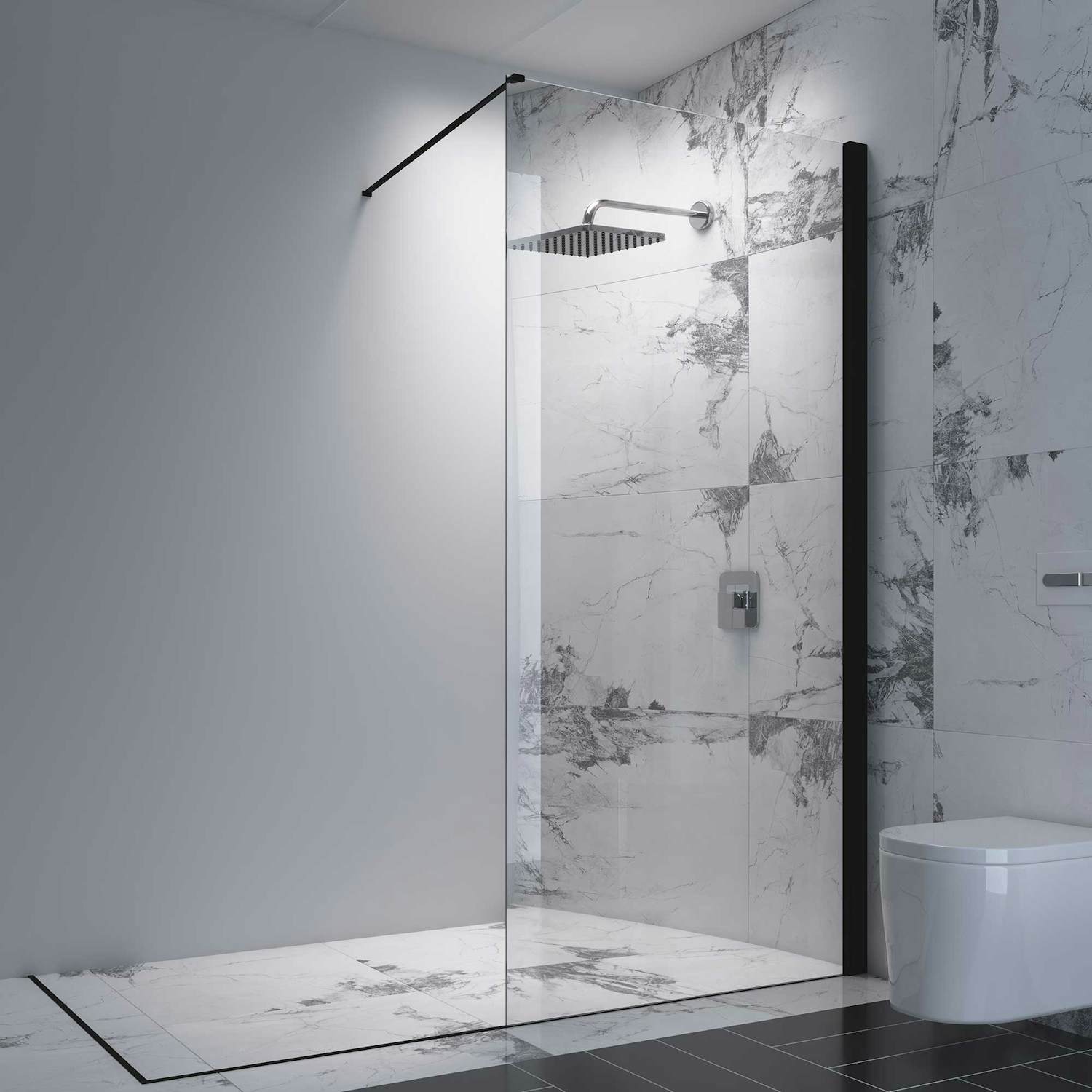 Arrow Wall Shower Screen High Clear Glass Black 90CM