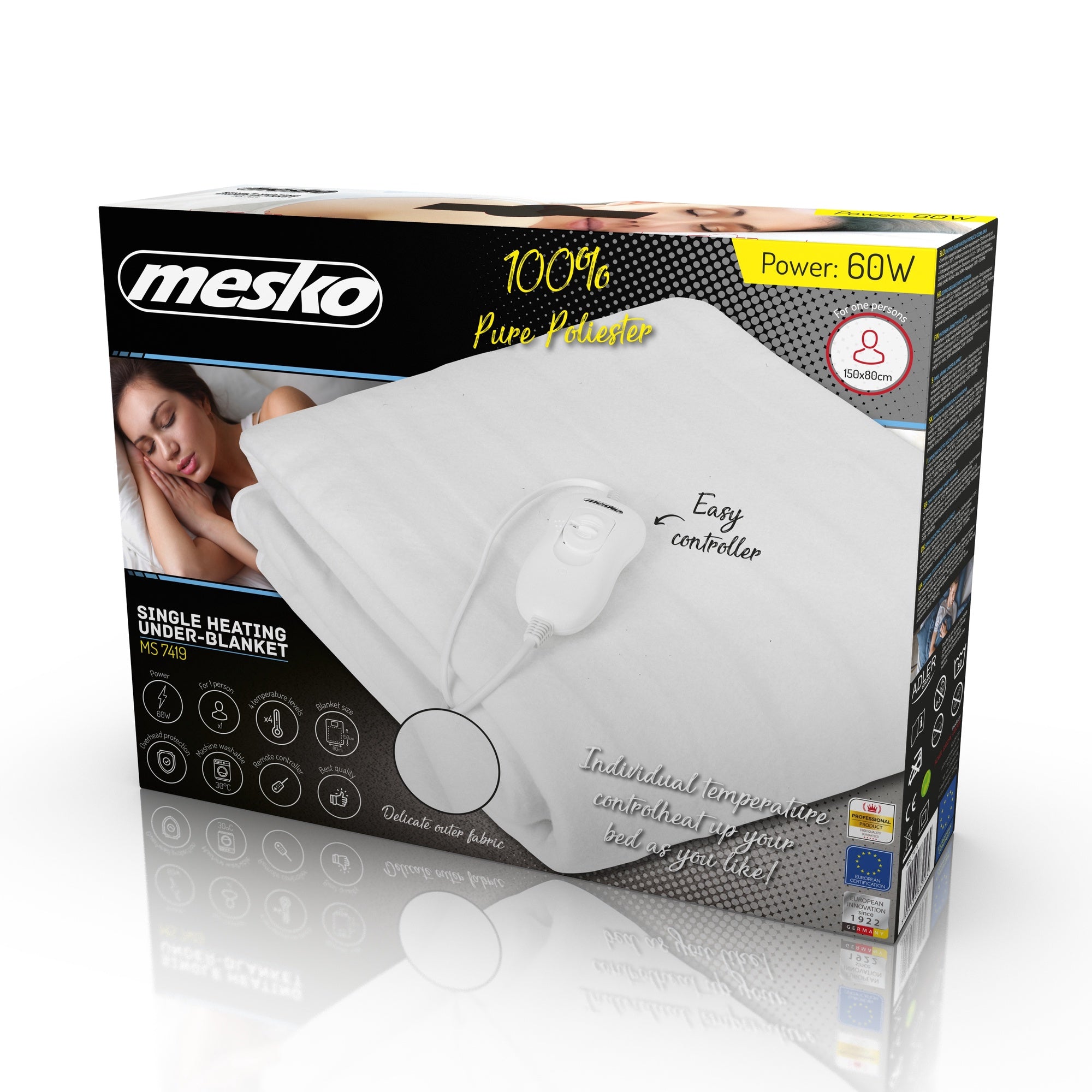 Heating blanket Adler MS 7419, white, 150 cm x 80 cm