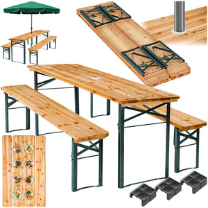Picnic Table and Bench Set Ludwig - 2 benches, table with parasol holder, foldable 