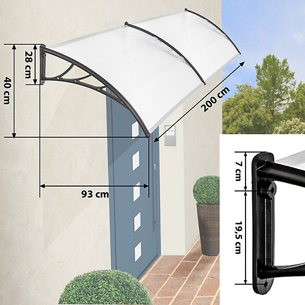 Canopy Transparent, solid front door rain shelter, 200 cm transparent