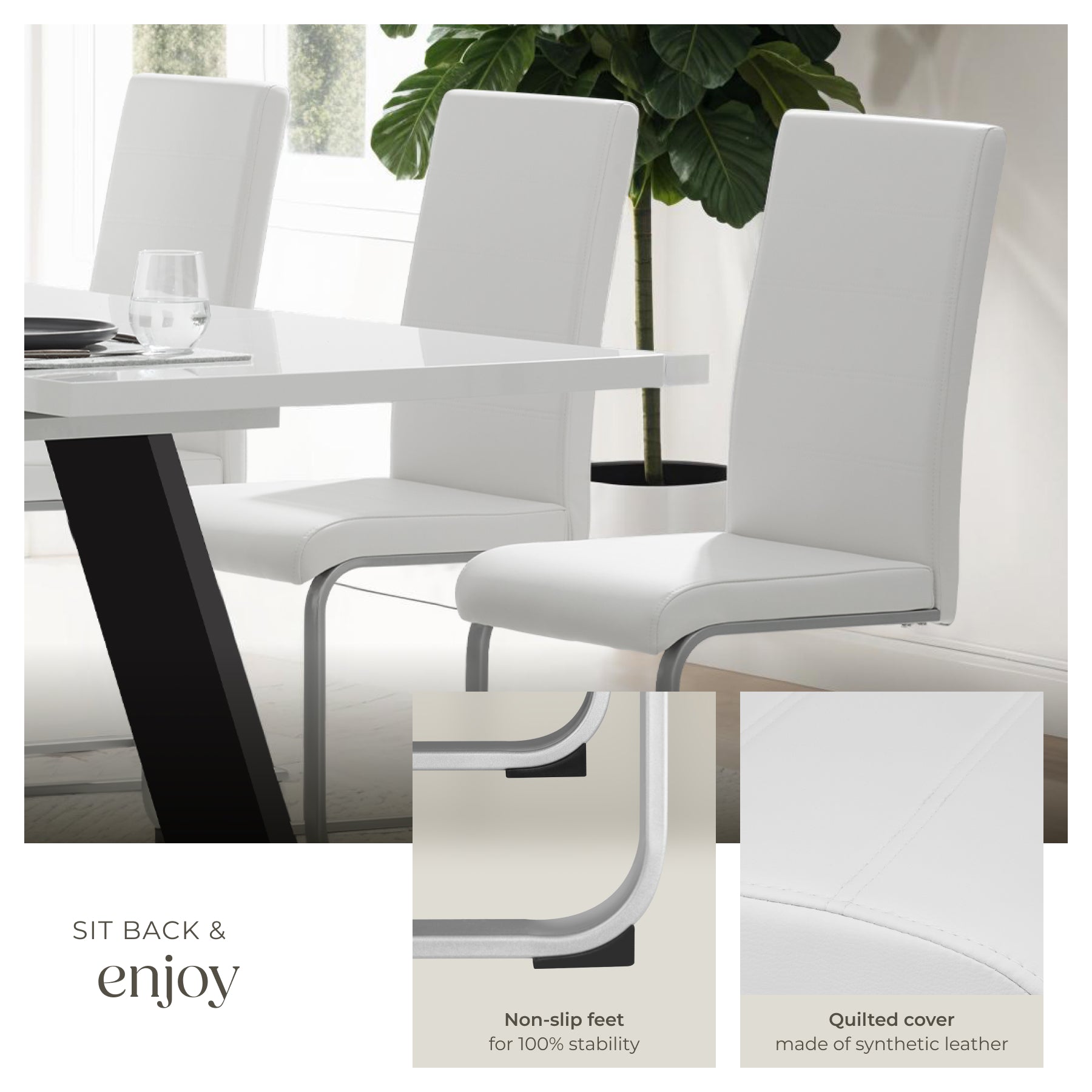 Dining Chairs - cantilevered, high backrest, flat steel frame