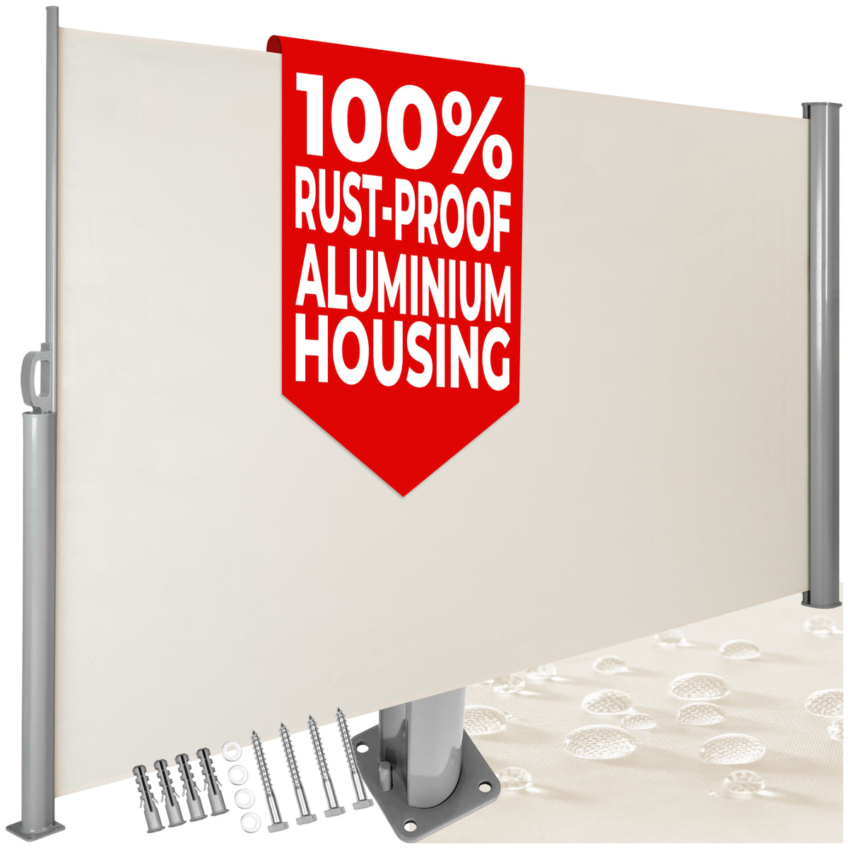 Garden Privacy Screen with retractable side awning and aluminium casing