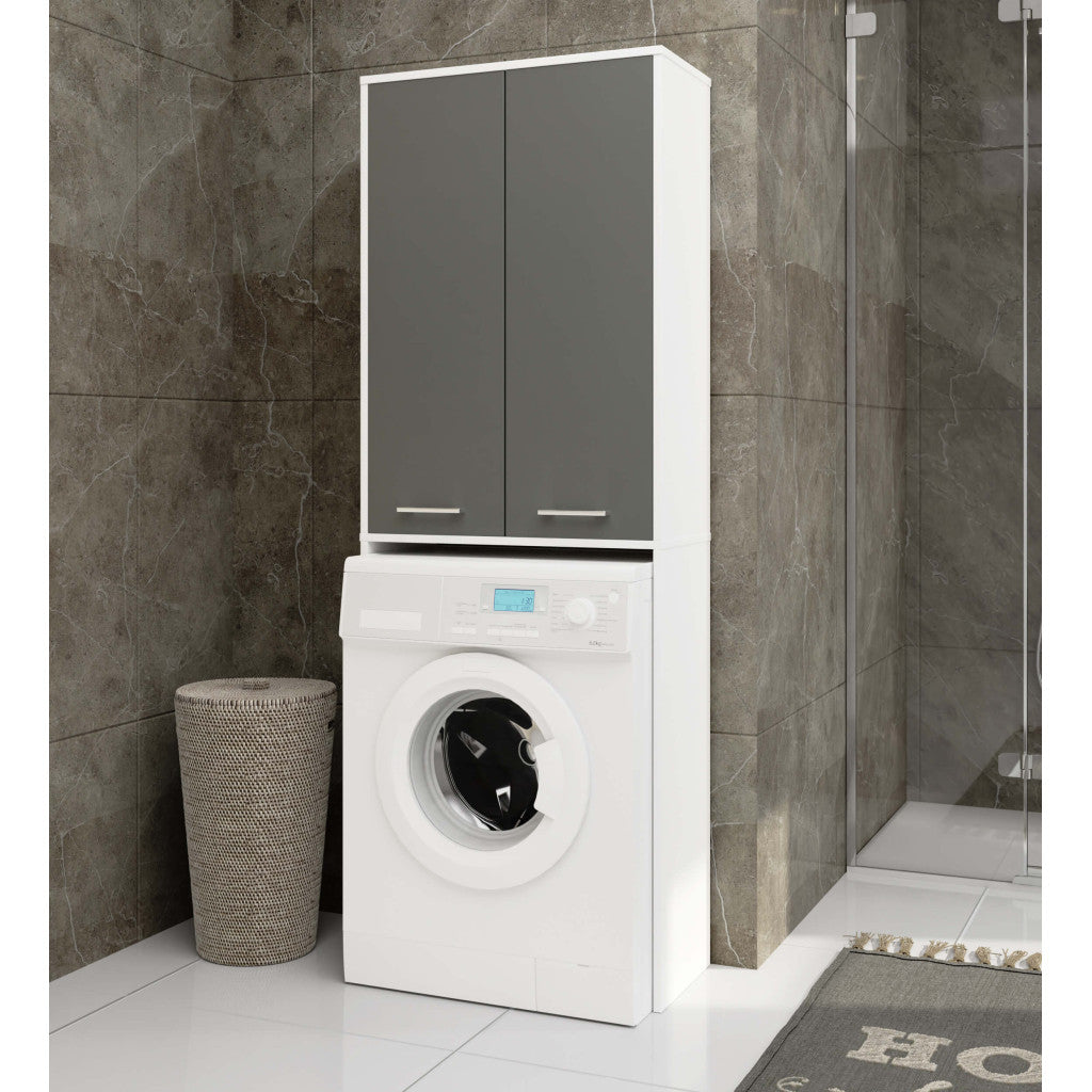 Akord Fin Over Washing Machine Cabinet, White/Graphite