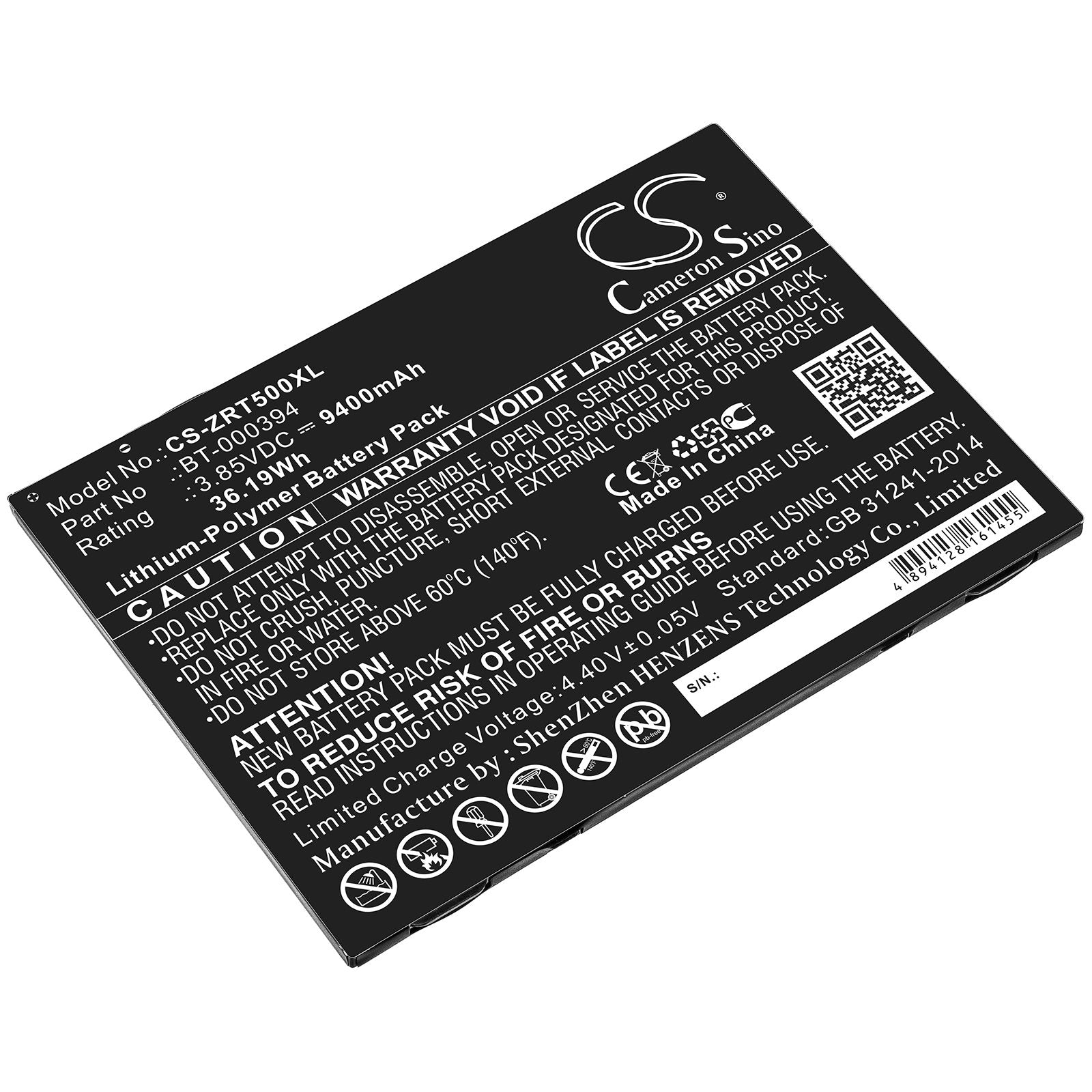 Zebra BT-000394, ET51, ET56 3.85V Li-Polymer 9400mAh-36.19Wh battery