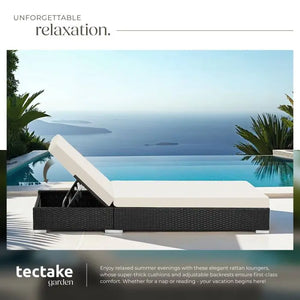 Tectake 2-pack of aluminum and rattan sun loungers, Nautica black