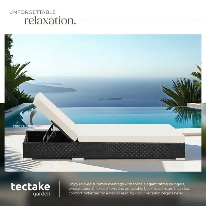 Tectake 2-pack of aluminum and rattan sun loungers, Nautica black